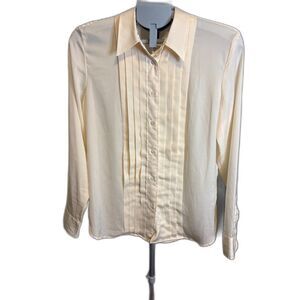 Lauren Ralph Lauren Ivory Cream Button-Up Blouse Large Old Money Clean Timeless